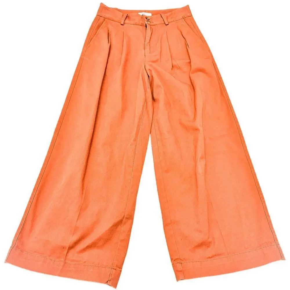 Madewell Orange Wide Leg Pleated Color Jean Denim Front Slack Pants Size 2 - Picture 2 of 8